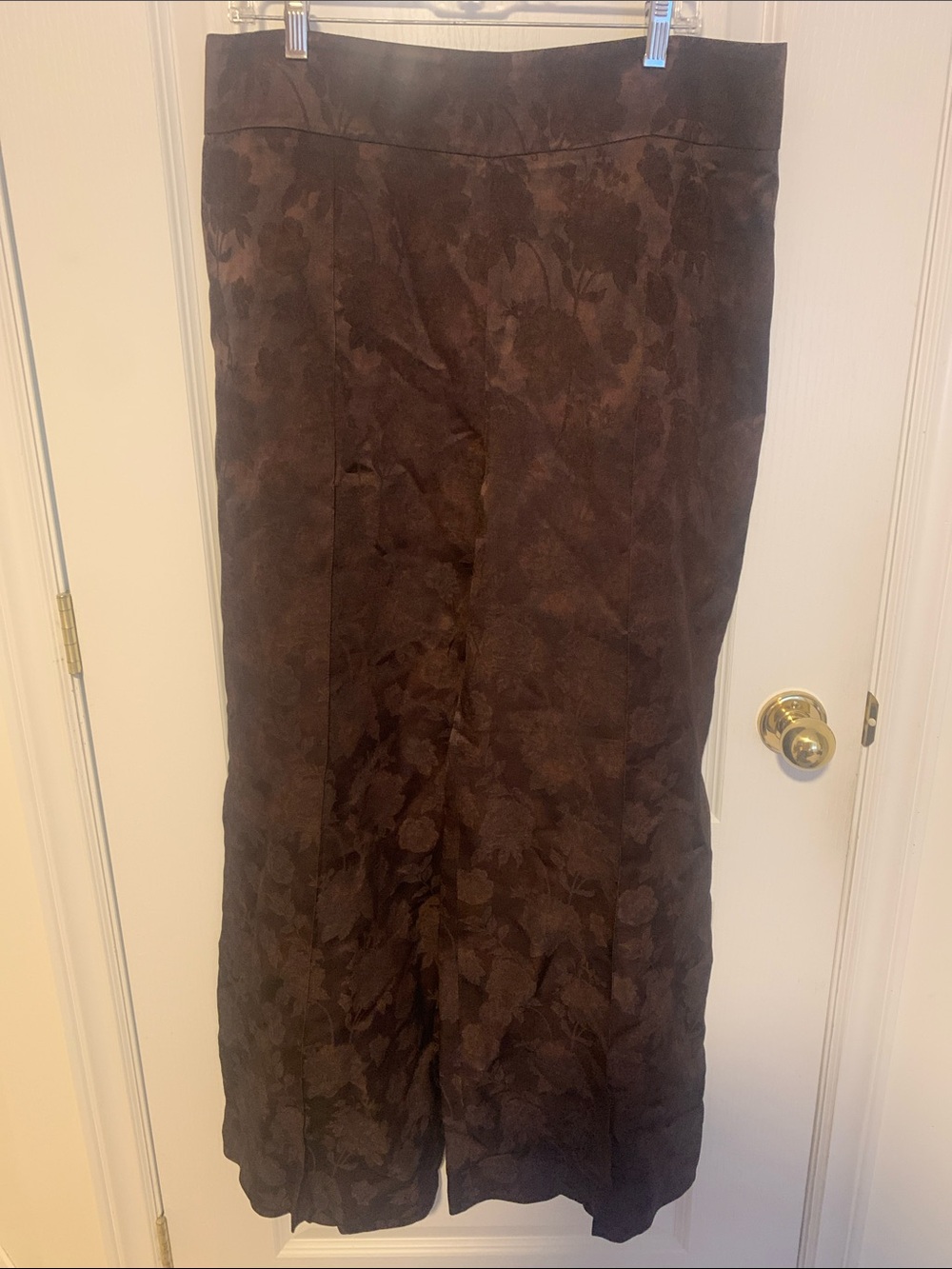 Zara Brown Floral Silk Blend Flare Pants with Pin-tuck detail